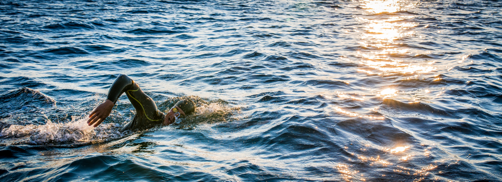 Man zwemt borstcrawl in het openwater